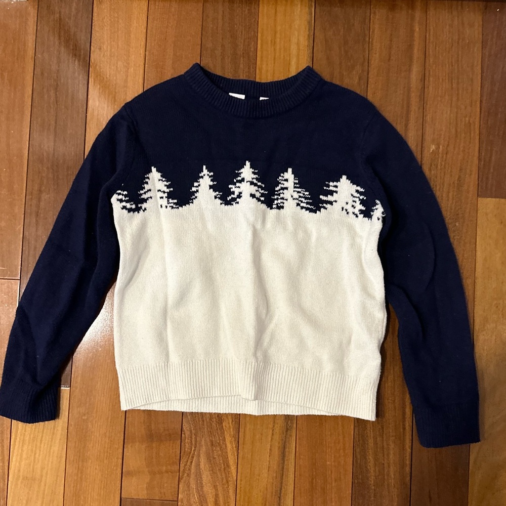 GAP Navy and Cream Kids Sweater with Tree Pattern
